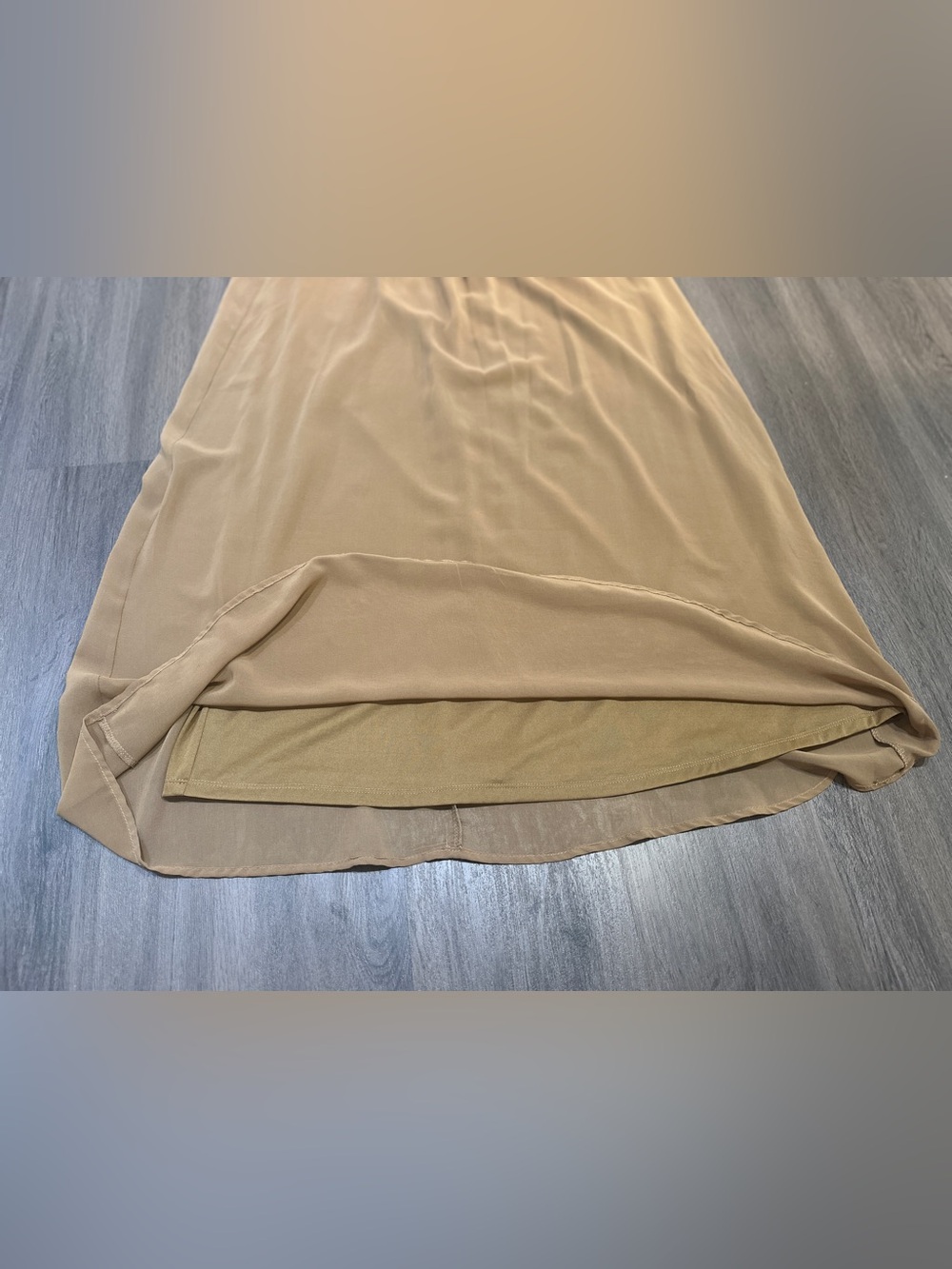 Boho Chiffon Maxi Skirt Women’s Medium Camel Brown Flowy Lined Elastic Waist - Picture 6 of 10